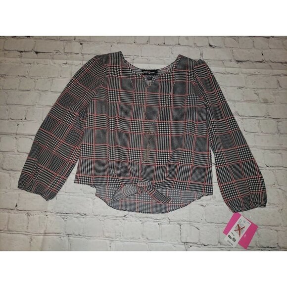 Nwt Amy Byer Girls Size Medium 10/12 Houndstooth Blouse W Necklace - Picture 1 of 4